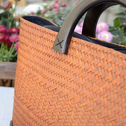 Custom Hand Made Large Summer Beach Women Weaving Woven Rattan Straw Shoulder Tote Bag Handbag With Inner Pouch for Lady