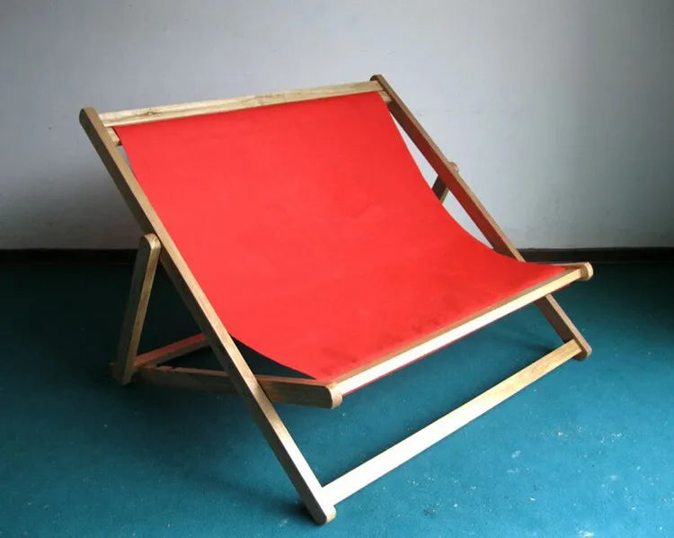 Modern Design Reclining Wooden Deck Chair Portable Adjustable for Outdoor Beach Use Light Weight Fabric Foldable for Park Use