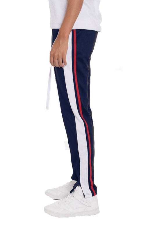 MEN'S TRICOT STRIPED TRACK PANTS- NAVY