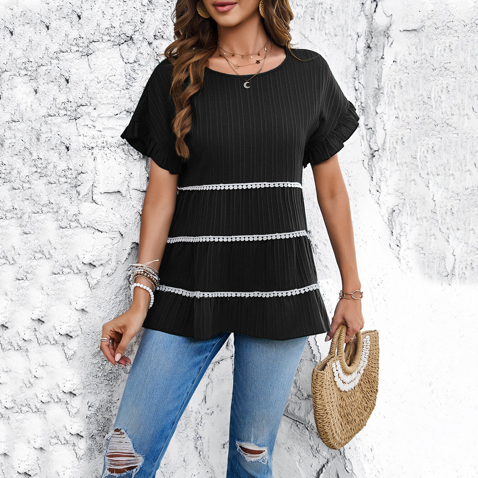 Clothing Shirts Spring And Summer Foreign Trade Casual Loose Short-sleeved Tops