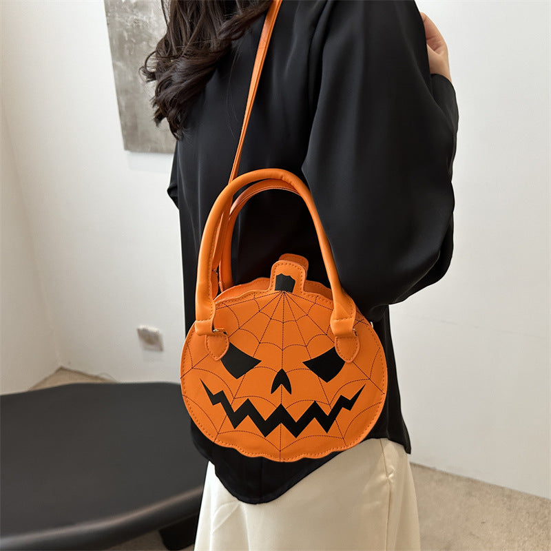 New Halloween Contrasting Color Women's Bag Simple Shoulder Small Round Bag Funny Pumpkin Bag Women's Bag