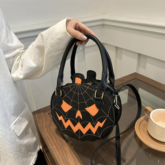 New Halloween Contrasting Color Women's Bag Simple Shoulder Small Round Bag Funny Pumpkin Bag Women's Bag
