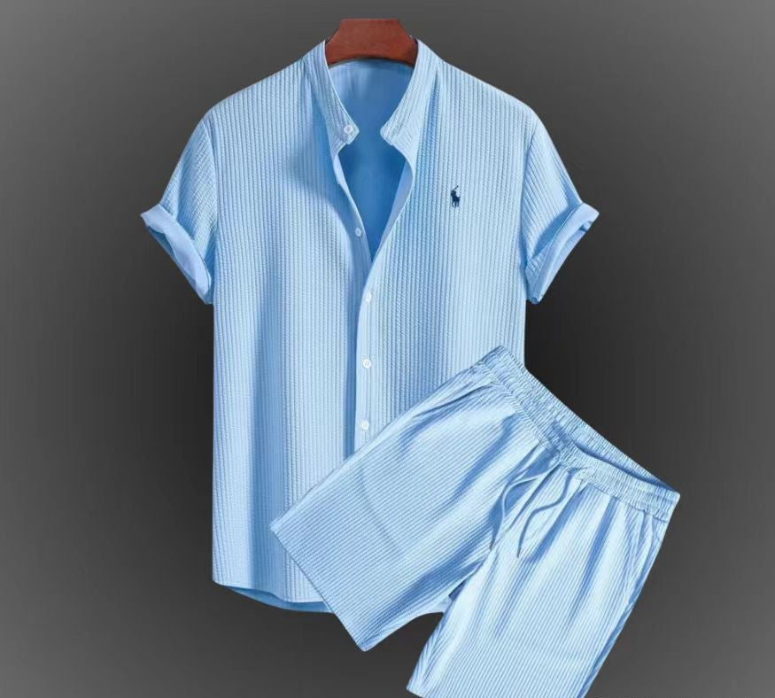 K&S's Men's Casual Loose Shirt & Short Set- casual loose short sleeved short four sided elastic set