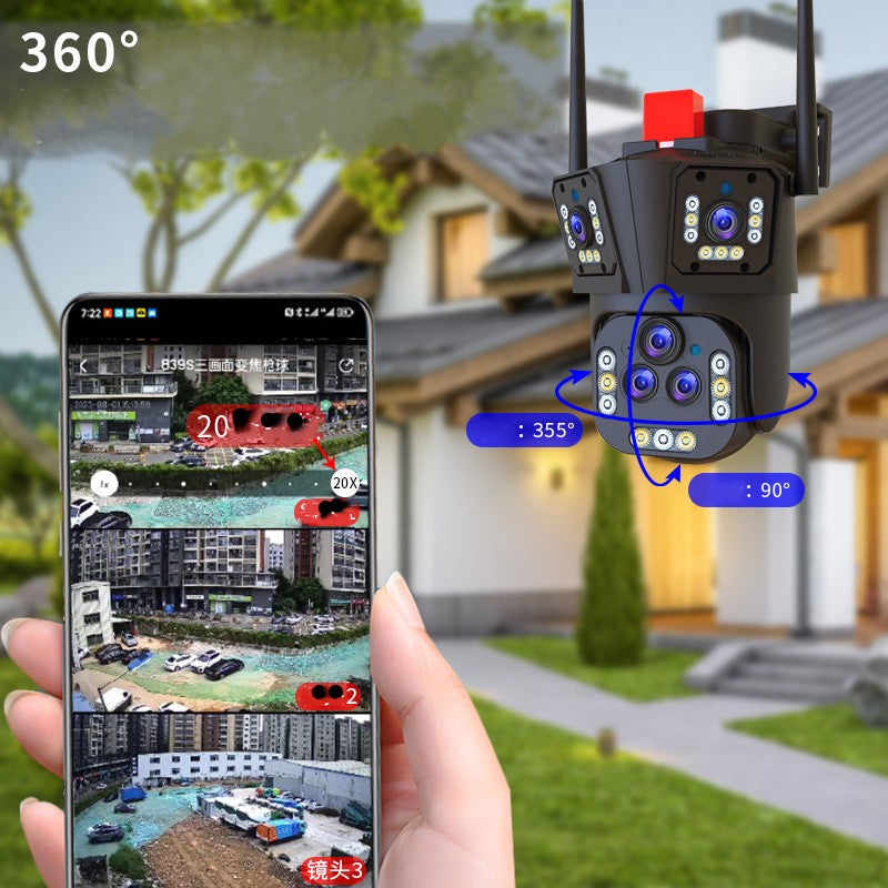 SURVEILLANCE CAMERA -Three-screen Outdoor Monitor Outdoor HD Wifi Home Zoom Outdoor 360 Panoramic Network Camera