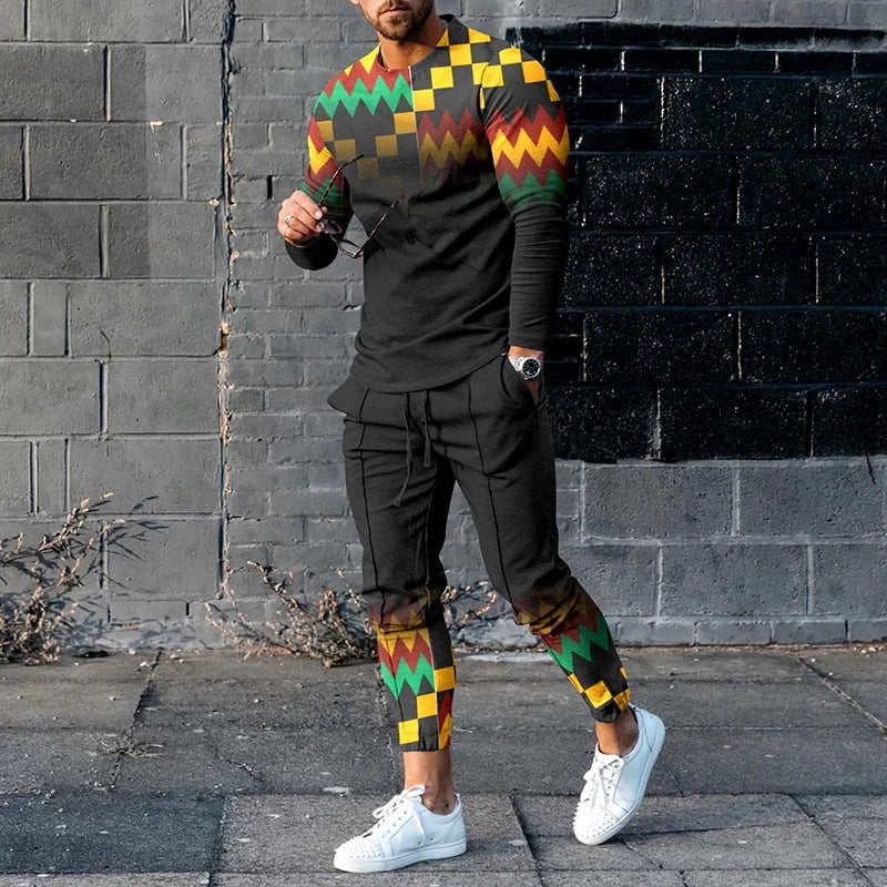Men's Colorful Stitching Casual Sports Suit Summer Trousers Trendy Four-sided Outfit Set