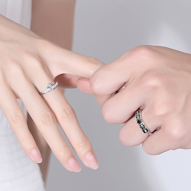 Original Design Couple Rings A Pair Of Moonstone 925 Sterling Silver Men's And Women's Pairs Of Rings Niche Design Sense Of Light Luxury