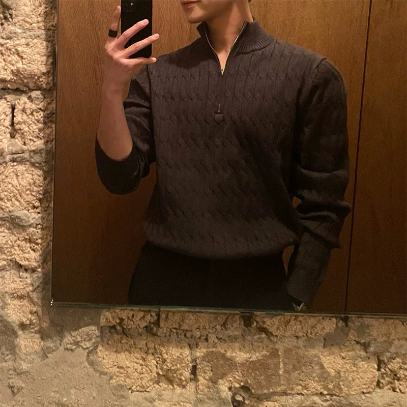Half Turtleneck Zipper Sweater For Men, High-end Lazy Pullover Long-sleeved Sweater, Fashionable And Versatile White Jacket