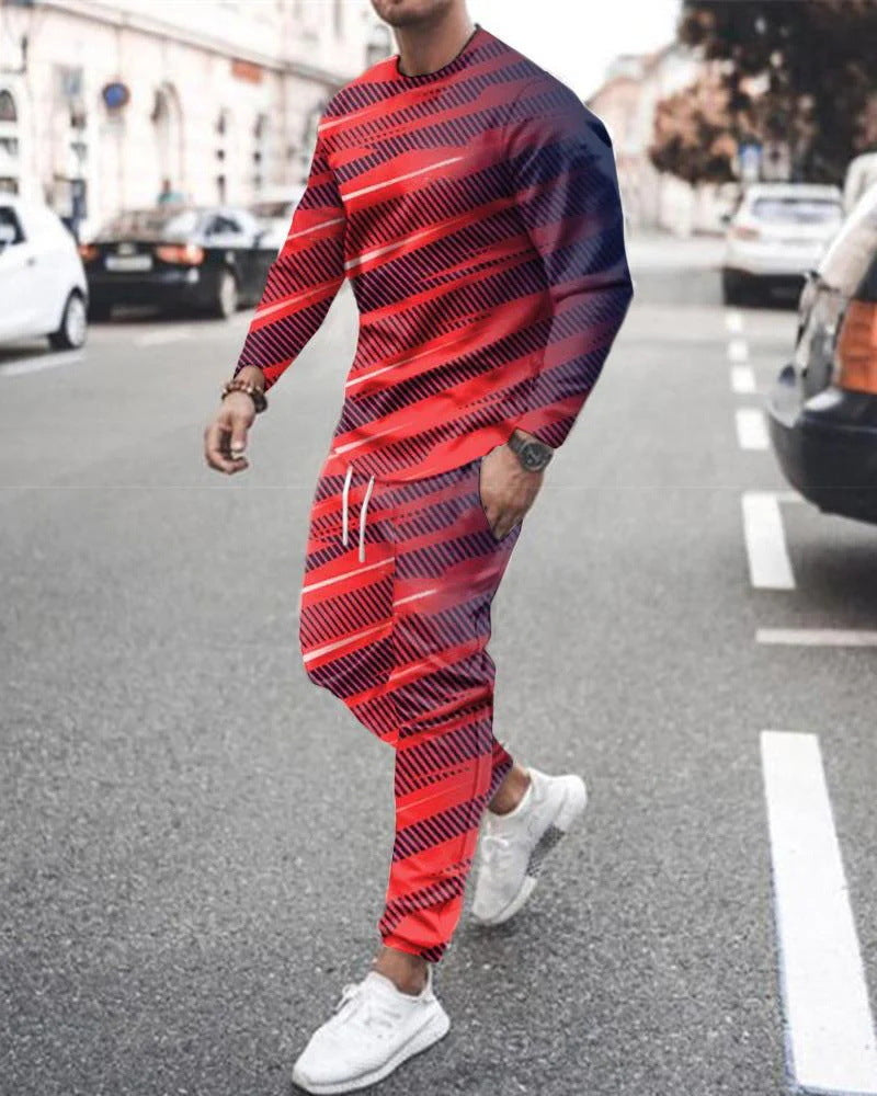 Men's OutFit Set Long Sleeve Suit New Fashion Mens Sports Leisure Loose Round Neck Sweater