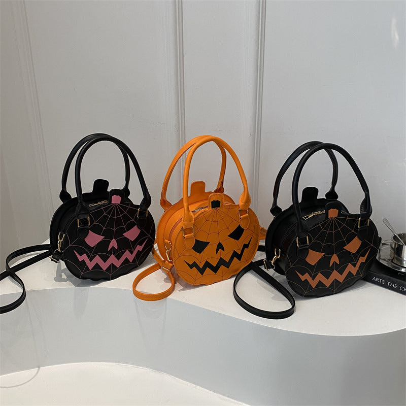 New Halloween Contrasting Color Women's Bag Simple Shoulder Small Round Bag Funny Pumpkin Bag Women's Bag