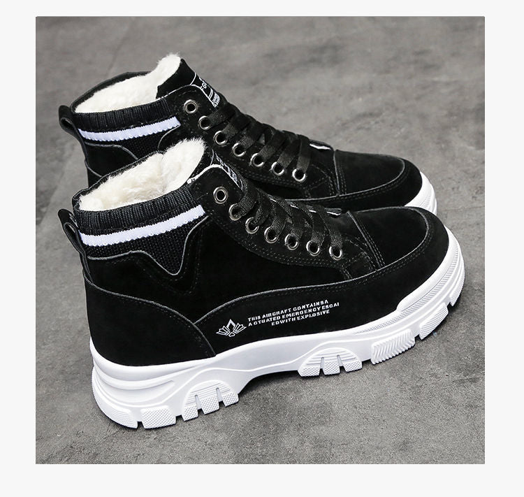 Thickened cotton shoes, Women's winter fleece high-top shoes, warm snow boots, short boots, trendy and versatile dad shoes