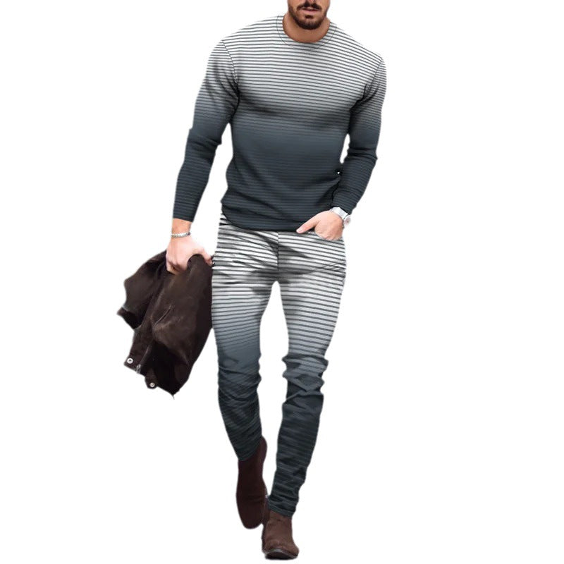 Men's OutFit Set Long Sleeve Suit New Fashion Mens Sports Leisure Loose Round Neck Sweater