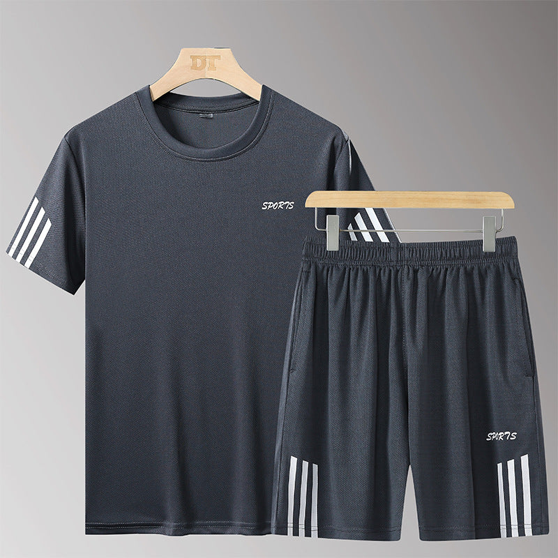 Men's Athletic Outfit Set Sports Suit Mens Summer Casual Two-piece Fitness Suit Morning Running Quick-drying Clothes T-shirt Short-sleeve Printed Logo
