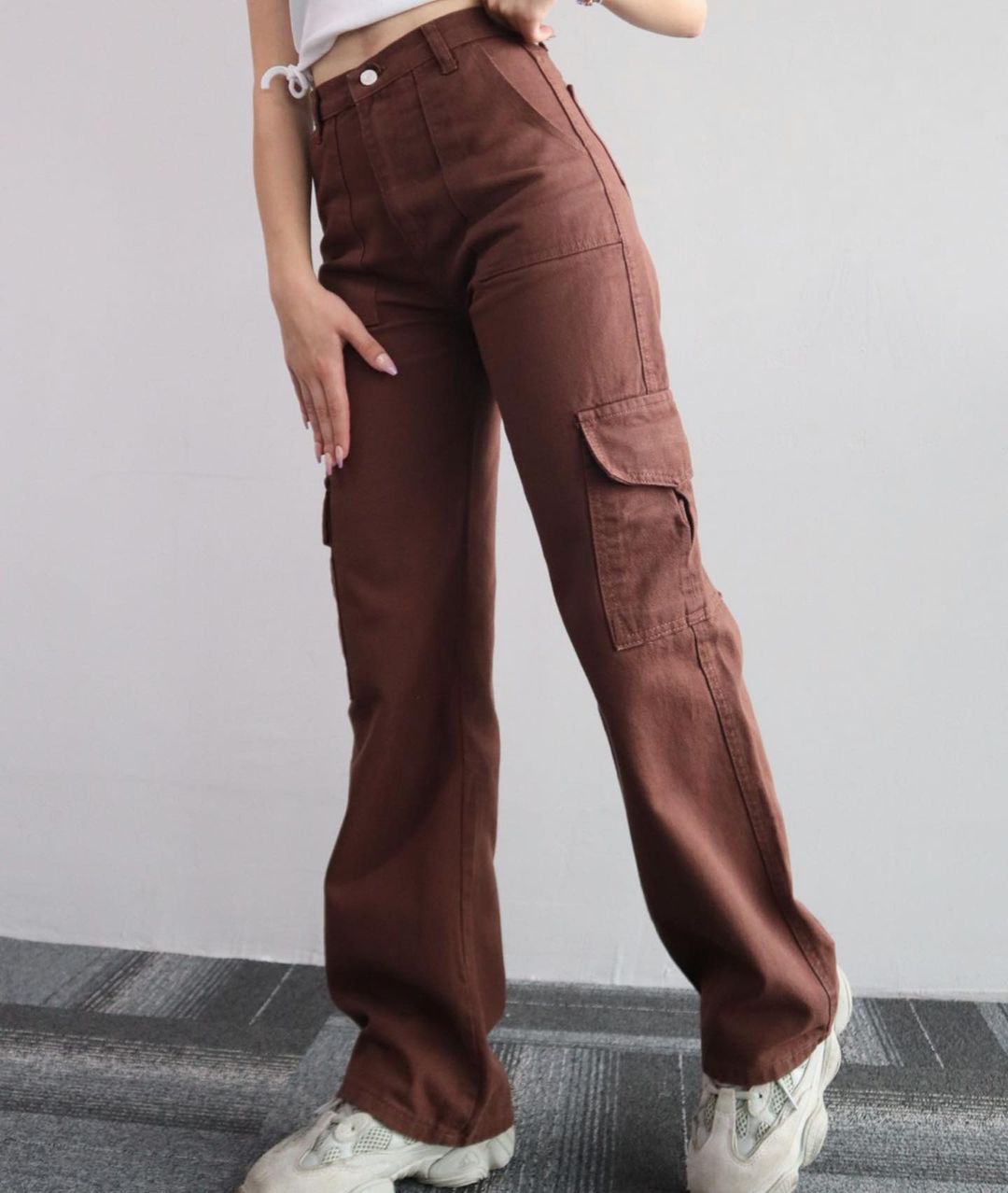 Women's Casual Pants Mid-waist Three-dimensional Pocket Pants Waist Overalls