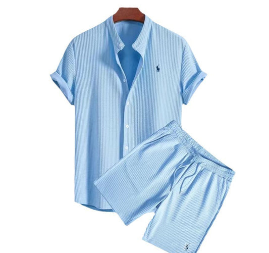 K&S's Men's Casual Loose Shirt & Short Set- casual loose short sleeved short four sided elastic set