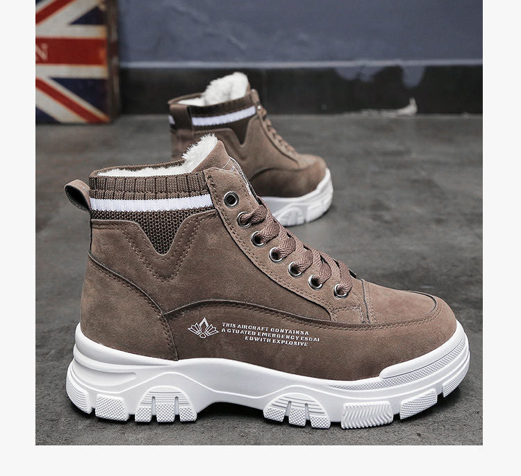 Thickened cotton shoes, Women's winter fleece high-top shoes, warm snow boots, short boots, trendy and versatile dad shoes