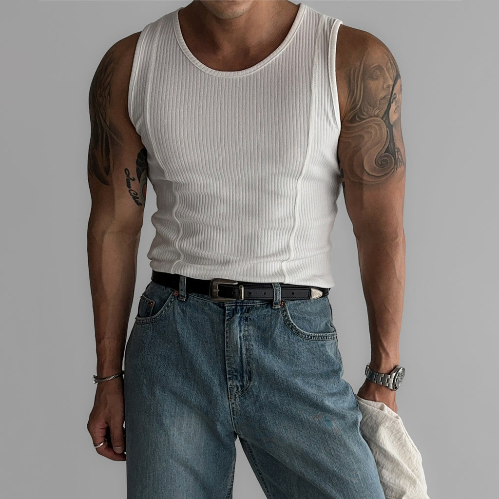 Striped Thread American Style High Elastic Tight Sports Vest Men's Summer Running Quick-drying Fitness Sleeveless Top
