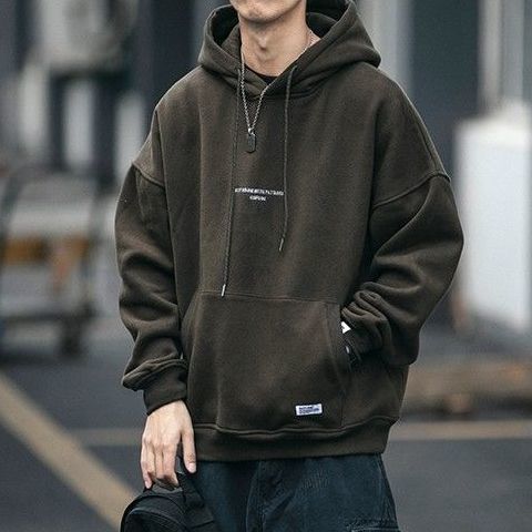 Men's Hoodie Plus Velvet Outer Wear Retro Sweater Men';s Loose Trend All-match Hoodie  Leisure