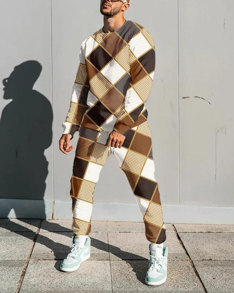 Men's OutFit Set Long Sleeve Suit New Fashion Mens Sports Leisure Loose Round Neck Sweater
