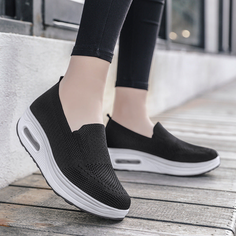 Womens Shoes Solid Color Breathable Fly-knit Shoes Slip-on Womens Sports Shoes Socks Cross-border Casual Shoes For Women