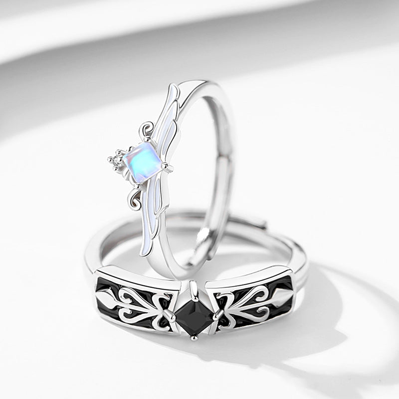 Original Design Couple Rings A Pair Of Moonstone 925 Sterling Silver Men's And Women's Pairs Of Rings Niche Design Sense Of Light Luxury