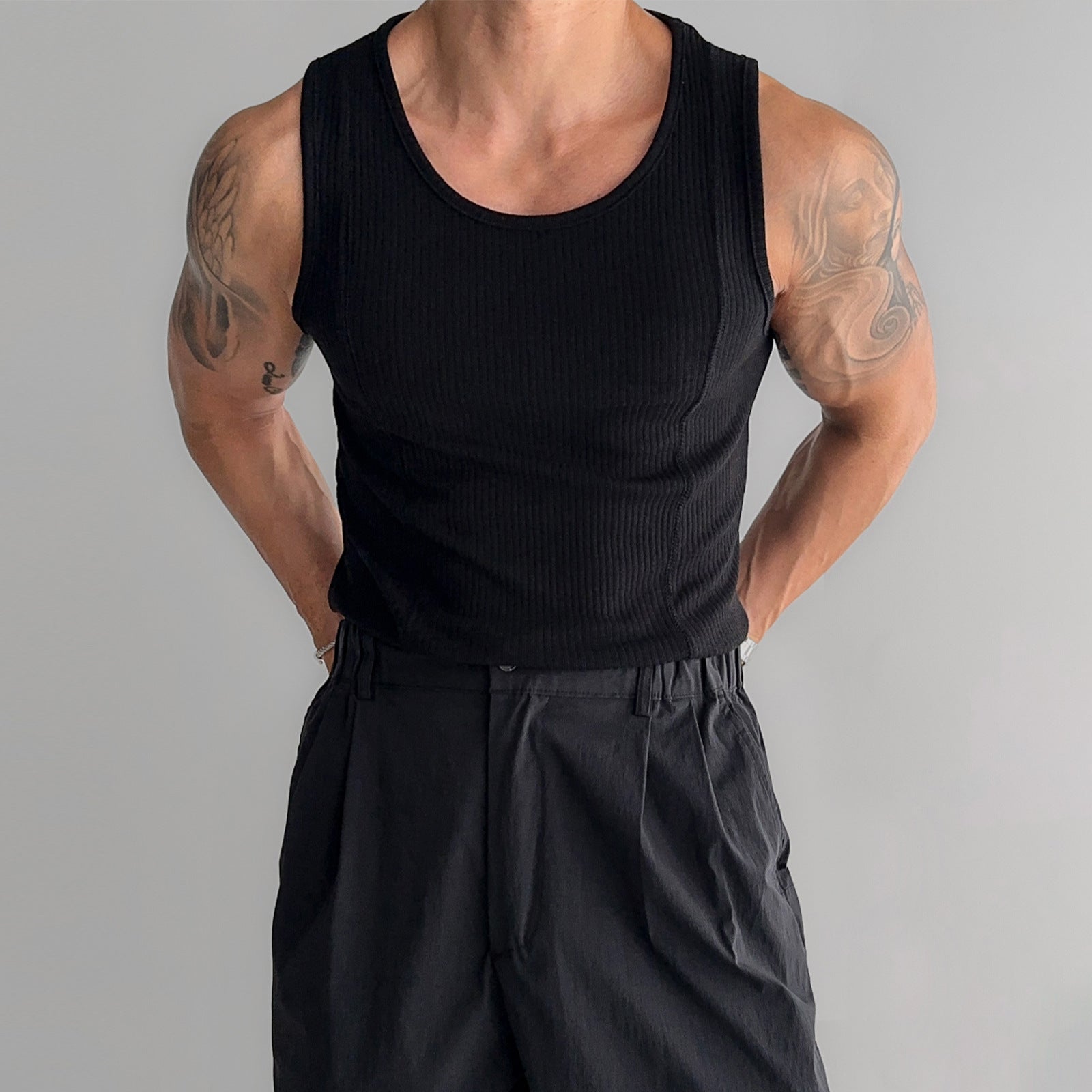 Striped Thread American Style High Elastic Tight Sports Vest Men's Summer Running Quick-drying Fitness Sleeveless Top