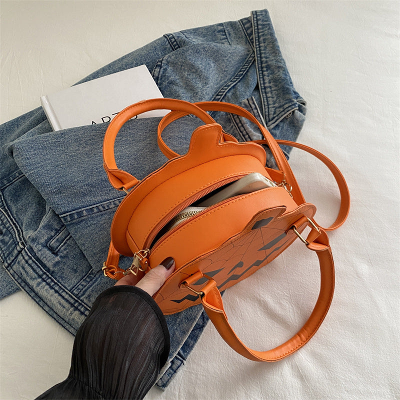 New Halloween Contrasting Color Women's Bag Simple Shoulder Small Round Bag Funny Pumpkin Bag Women's Bag