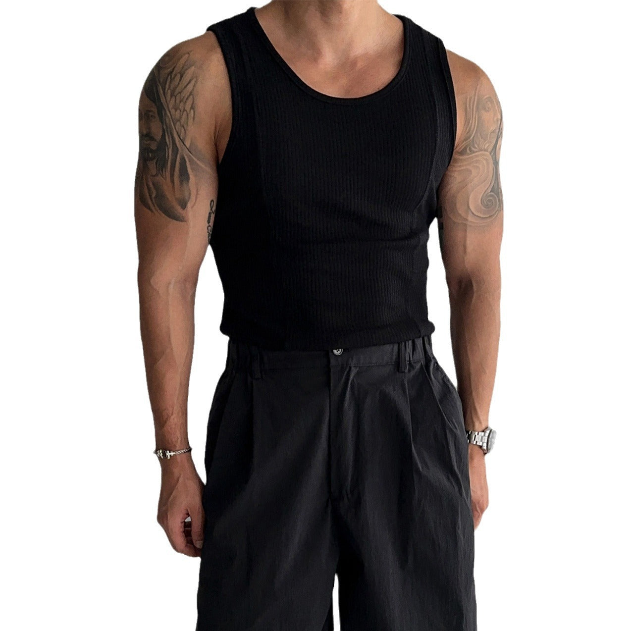 Striped Thread American Style High Elastic Tight Sports Vest Men's Summer Running Quick-drying Fitness Sleeveless Top