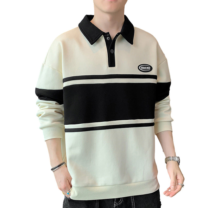 Mens Top New Mens Sweater Versatile Student Long-sleeved T-shirt Lapel Polo Shirt Sweater
