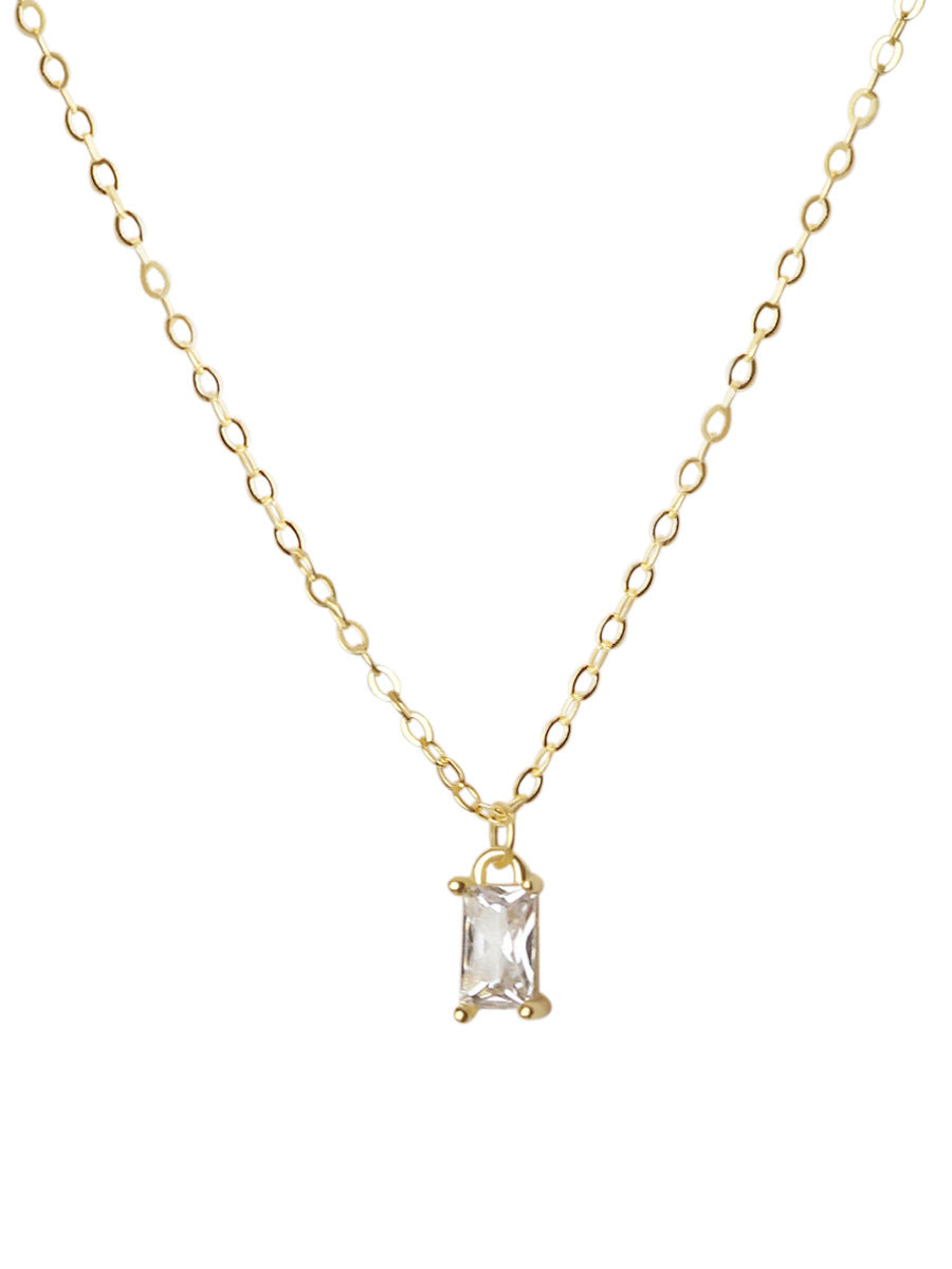 French Elegant 925 Silver K Gold Plated Small Square Diamond Necklace Women&#039;s Light Luxury Temperament Design Super Flash Clavicle Chain Necklace Women