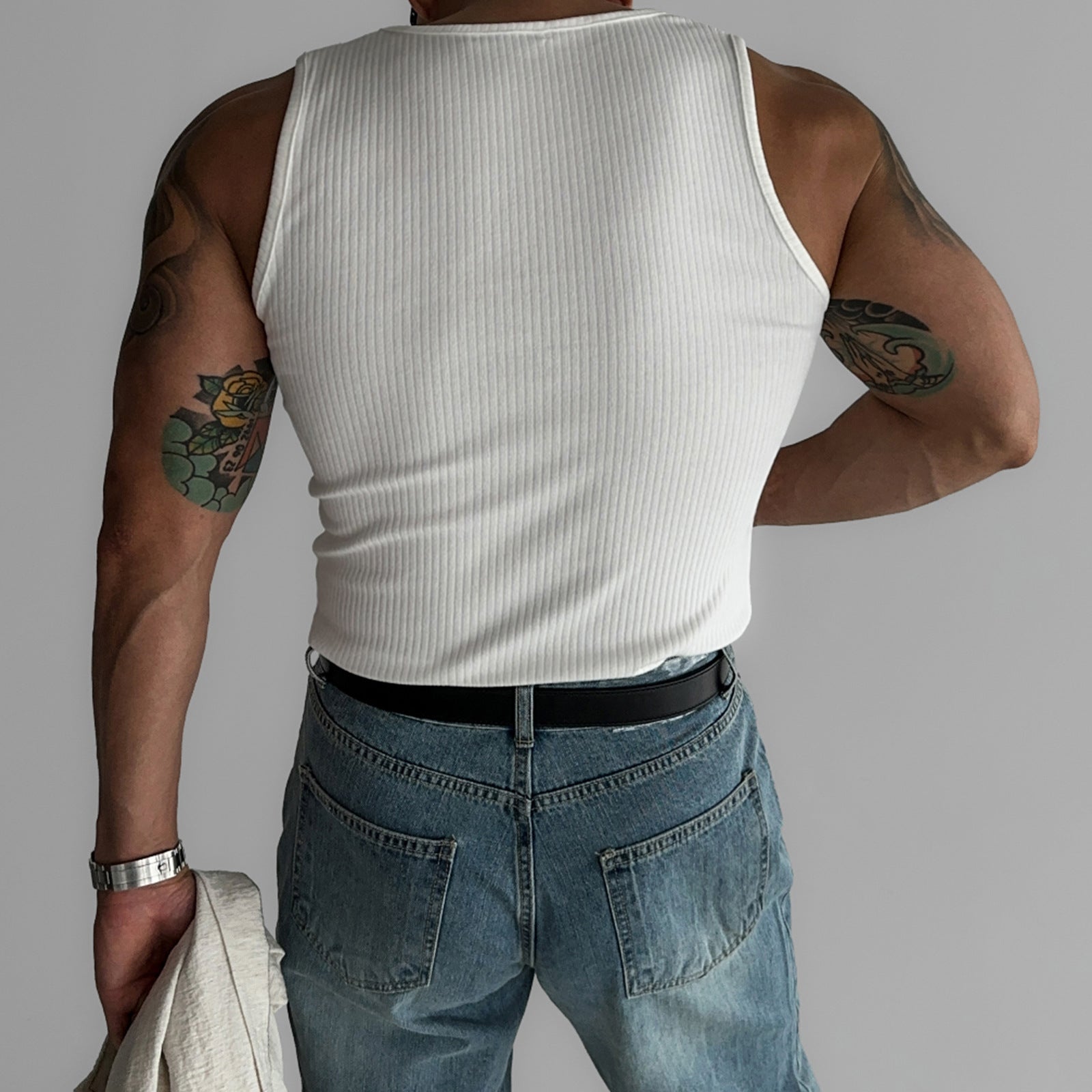 Striped Thread American Style High Elastic Tight Sports Vest Men's Summer Running Quick-drying Fitness Sleeveless Top