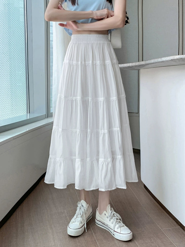 NEW FASHION STYLE -Women's Cake Skirt Skirt For Women Summer Mid-length Pleated Umbrella Skirt Slimming High Waist A-line Long Skirt