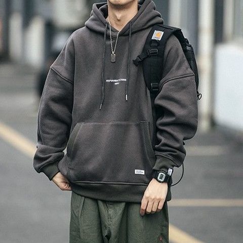 Men's Hoodie Plus Velvet Outer Wear Retro Sweater Men';s Loose Trend All-match Hoodie  Leisure