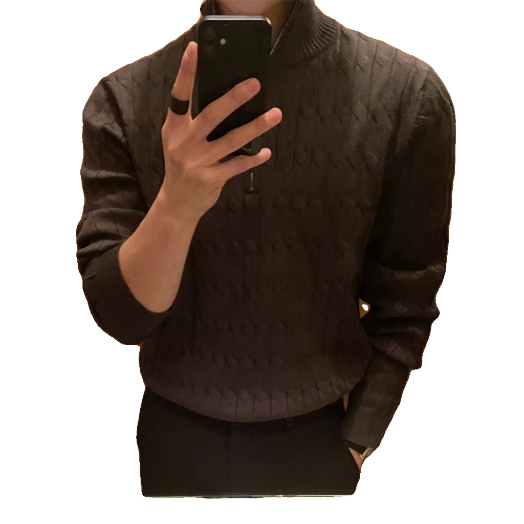 Half Turtleneck Zipper Sweater For Men, High-end Lazy Pullover Long-sleeved Sweater, Fashionable And Versatile White Jacket