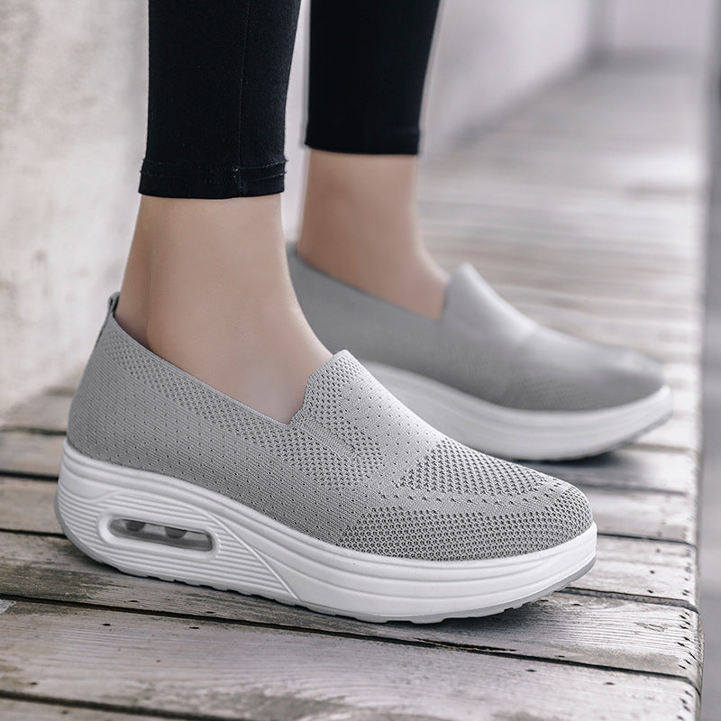 Womens Shoes Solid Color Breathable Fly-knit Shoes Slip-on Womens Sports Shoes Socks Cross-border Casual Shoes For Women
