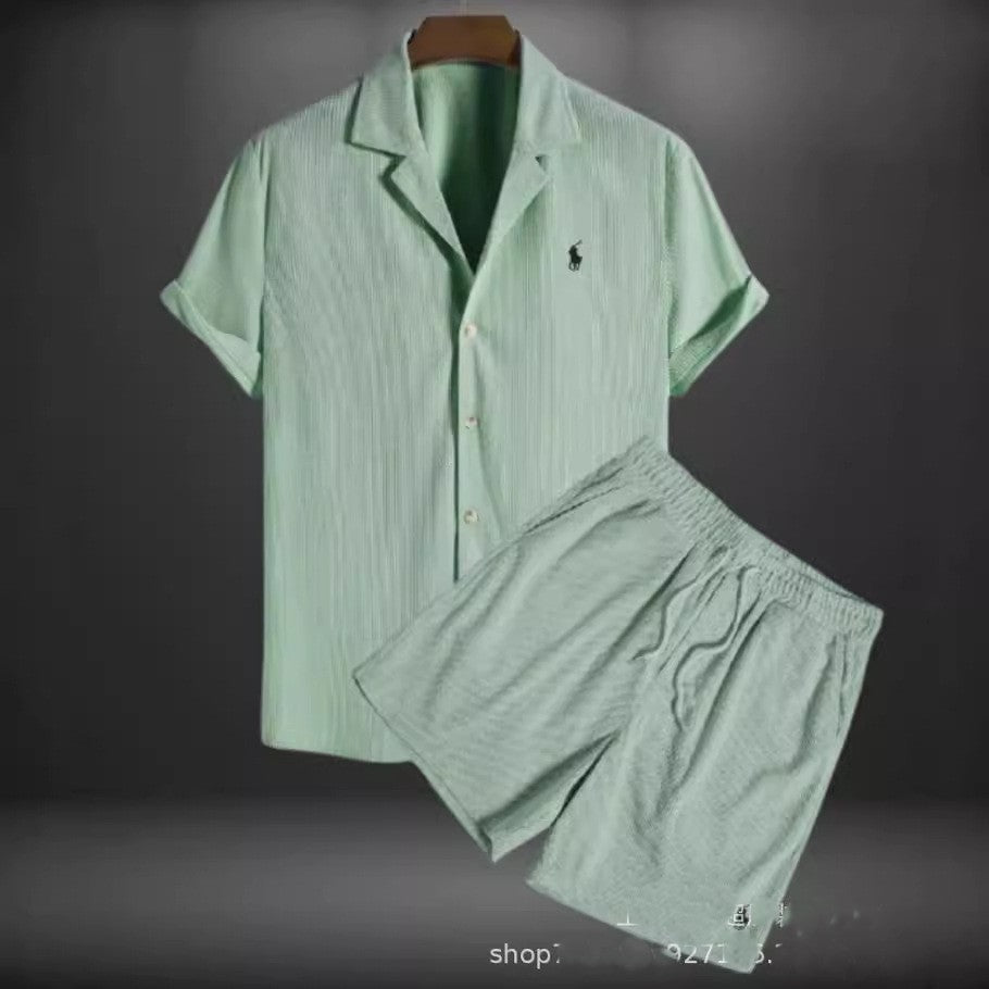 K&S's Men's Casual Loose Shirt & Short Set- casual loose short sleeved short four sided elastic set