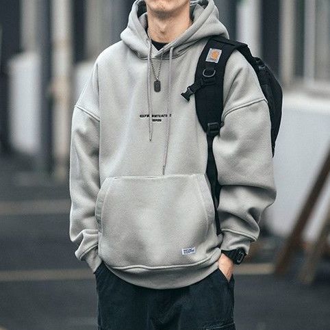 Men's Hoodie Plus Velvet Outer Wear Retro Sweater Men';s Loose Trend All-match Hoodie  Leisure