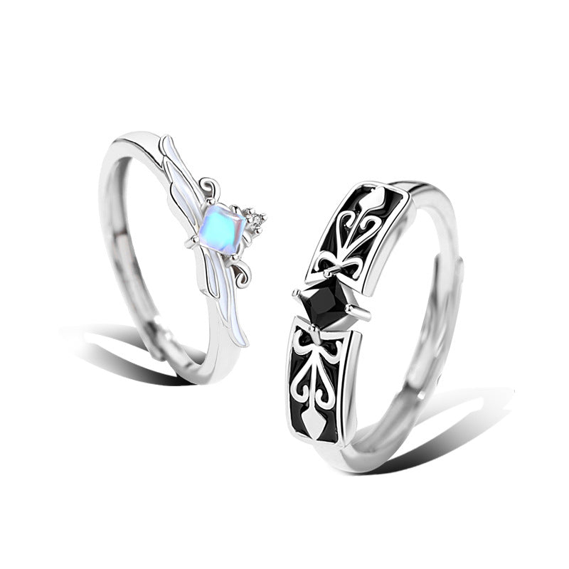 Original Design Couple Rings A Pair Of Moonstone 925 Sterling Silver Men's And Women's Pairs Of Rings Niche Design Sense Of Light Luxury