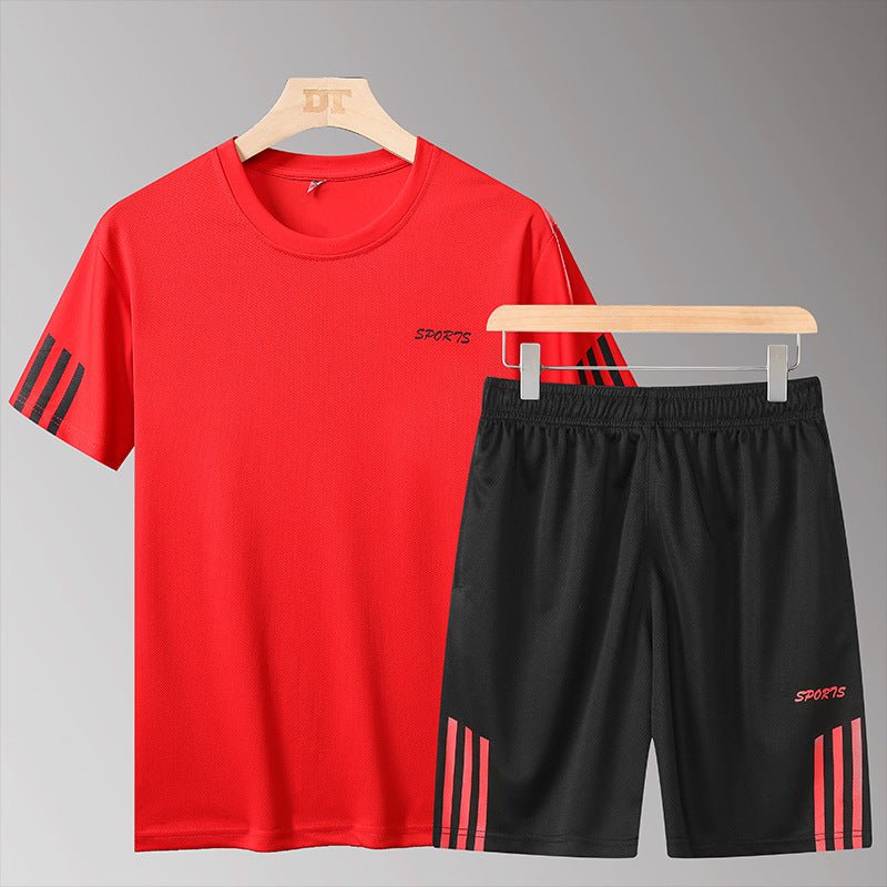 Men's Athletic Outfit Set Sports Suit Mens Summer Casual Two-piece Fitness Suit Morning Running Quick-drying Clothes T-shirt Short-sleeve Printed Logo