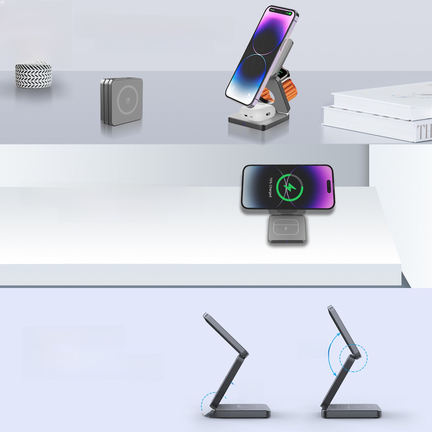 CHARGER -Magnetic Aluminum Alloy Three-in-one Folding Wireless Charger