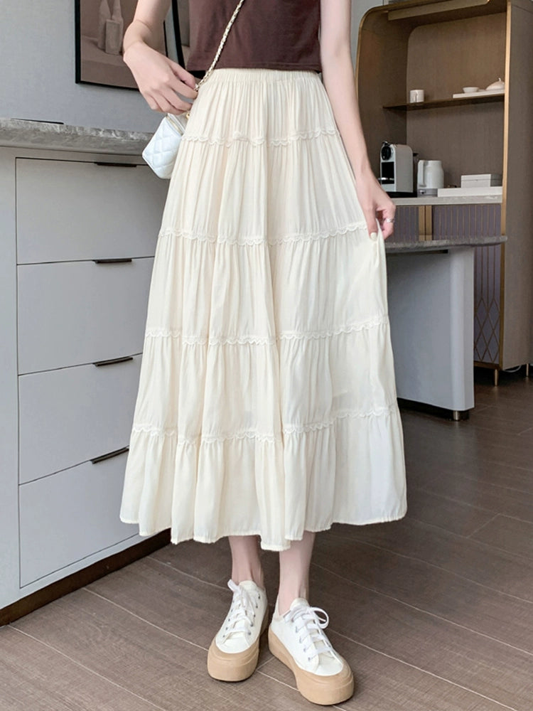 NEW FASHION STYLE -Women's Cake Skirt Skirt For Women Summer Mid-length Pleated Umbrella Skirt Slimming High Waist A-line Long Skirt