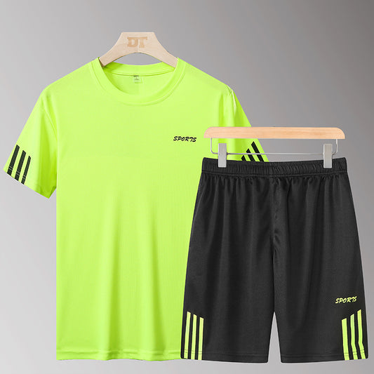 Men's Athletic Outfit Set Sports Suit Mens Summer Casual Two-piece Fitness Suit Morning Running Quick-drying Clothes T-shirt Short-sleeve Printed Logo