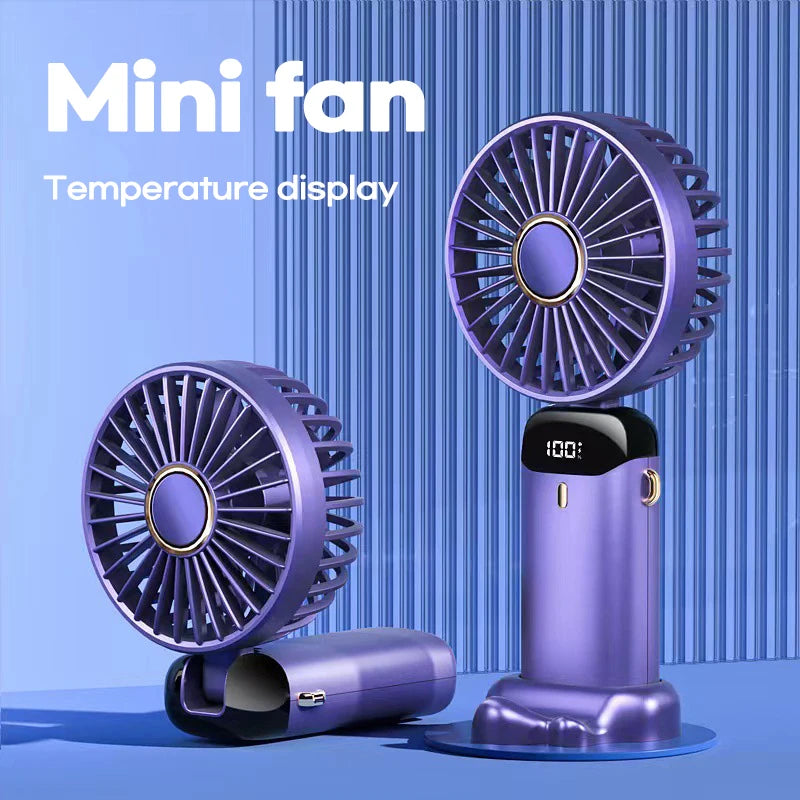 Mini Cute Handheld Folding Fan Portable Desktop Mobile Phone Holder 5 Gear Fan USB Rechargeable Free Battery Table Fan