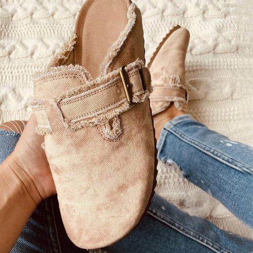 Vintage Clogs Designer Styles -Flat Heel Round Toe Canvas Loafer Women's Vintage Clogs