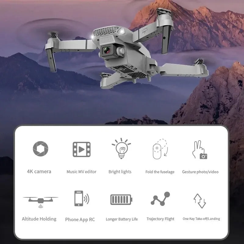 2025 E88 Pro WIFI FPV Drone, Wide Angle 4K/1080P HD Camera, Height Hold, Foldable RC Quadcopter Helicopter Toy Gift