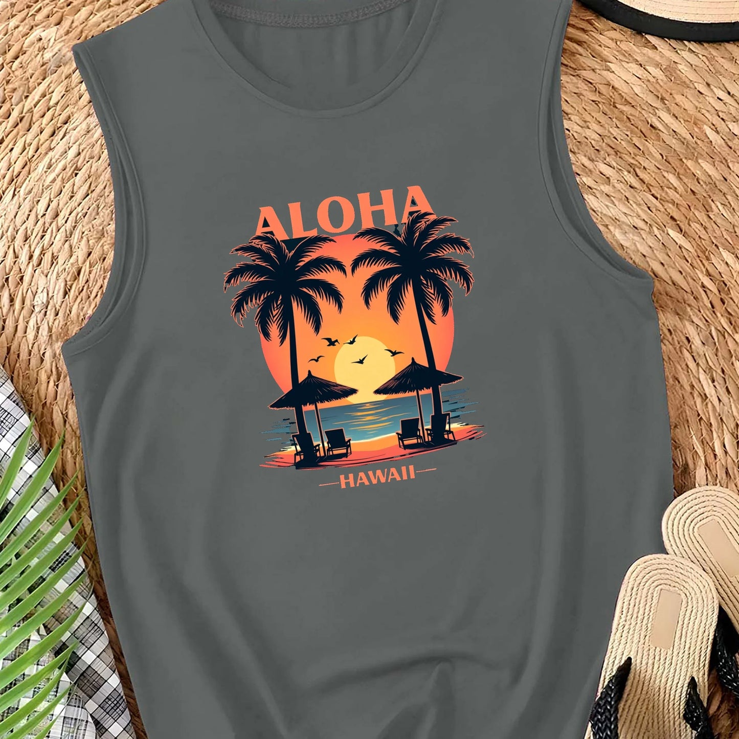 TRENDING - FASHION PICK & SUMMER FAVORITE! ALOHA and HAWAII beach scene Women's casual vest