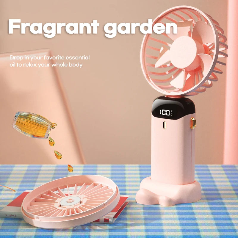 Mini Cute Handheld Folding Fan Portable Desktop Mobile Phone Holder 5 Gear Fan USB Rechargeable Free Battery Table Fan