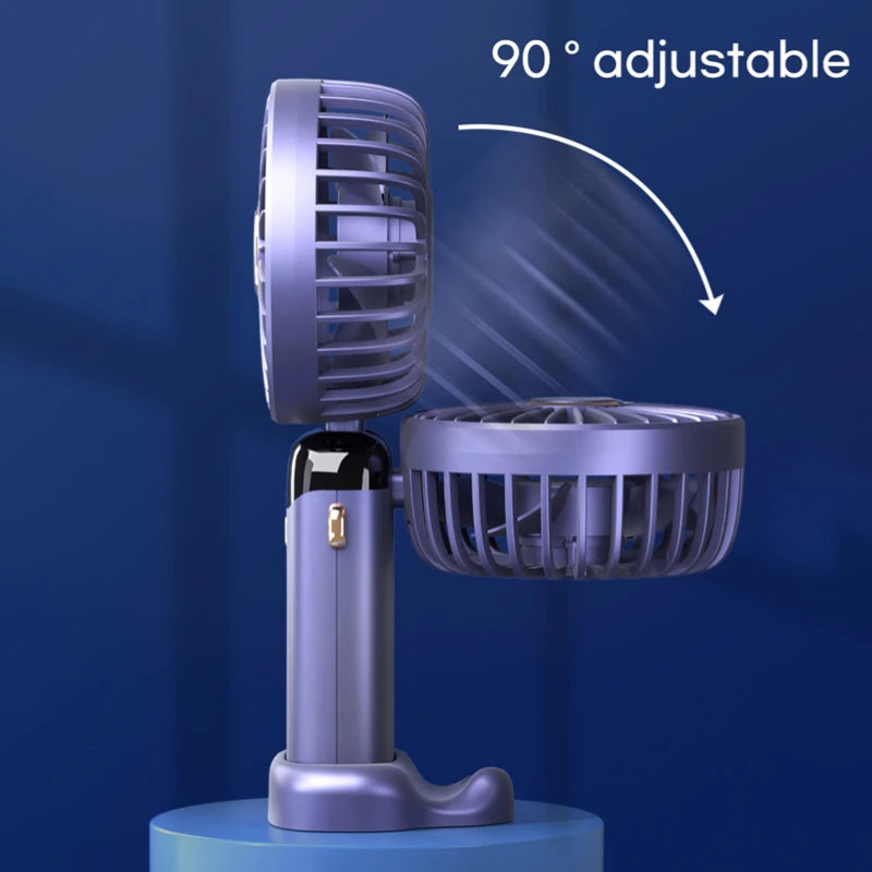 Mini Cute Handheld Folding Fan Portable Desktop Mobile Phone Holder 5 Gear Fan USB Rechargeable Free Battery Table Fan