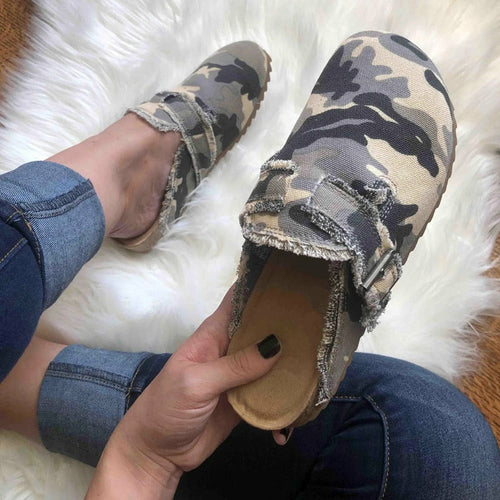 Vintage Clogs Designer Styles -Flat Heel Round Toe Canvas Loafer Women's Vintage Clogs