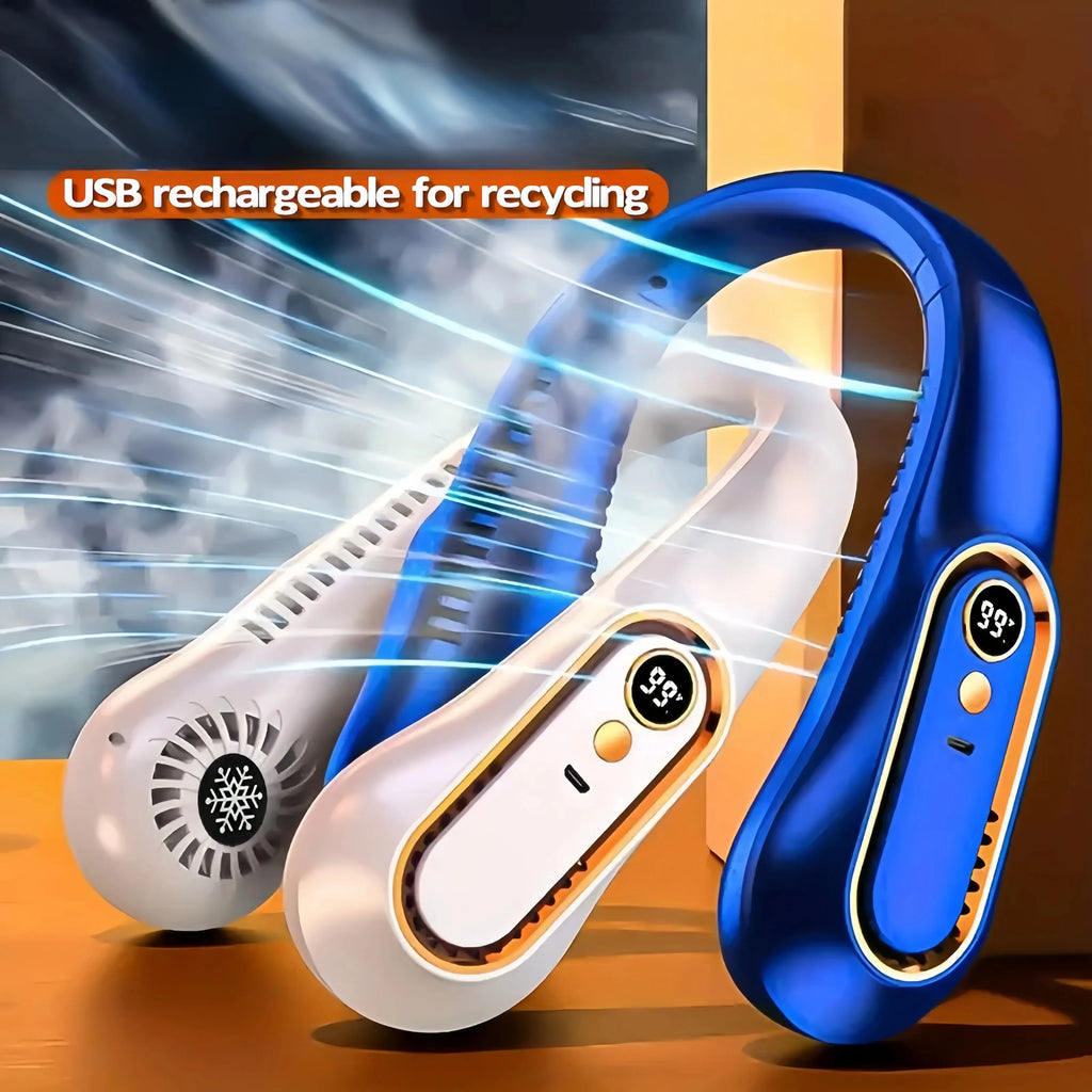 Hanging Neck Fan Digital Display Power Ventilador Bladeless Neckband Fan Portable Mini Air Cooler USB Rechargeable Fan