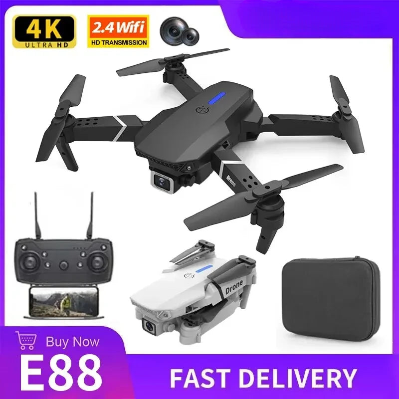 2025 E88 Pro WIFI FPV Drone, Wide Angle 4K/1080P HD Camera, Height Hold, Foldable RC Quadcopter Helicopter Toy Gift